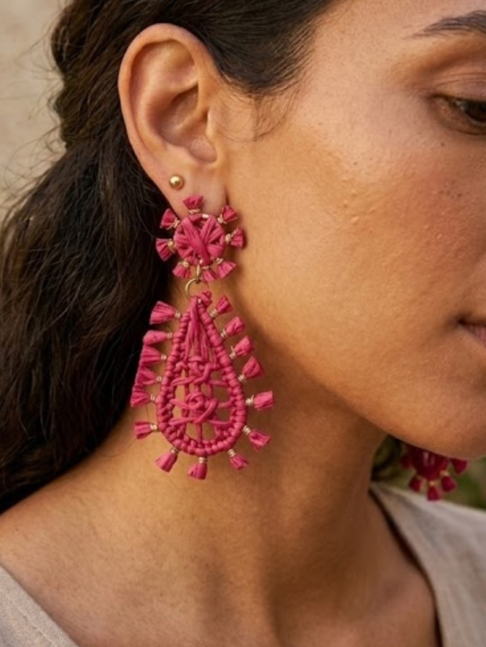 Plunder Hot Pink Woven Teardrop Dangle Earrings